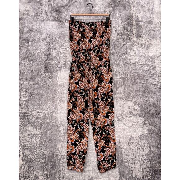 Kobi Halperin Jumpsuit Small Womens Silk Black & Orange Strapless Paisley - Picture 1 of 9